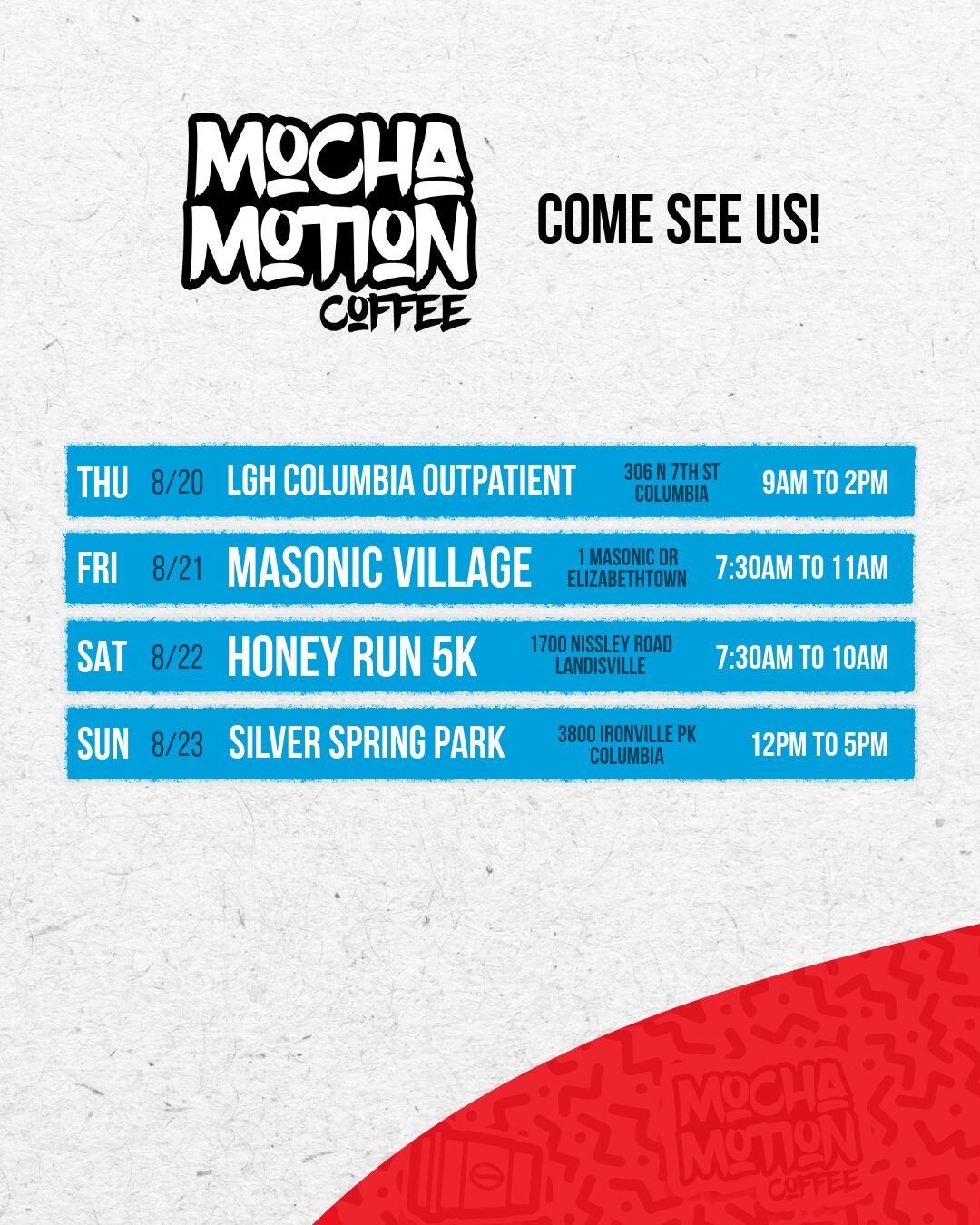 Current Mocha Motion Schedule.